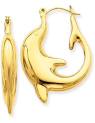 Polished Dolphin Hoop Earrings in 14 Karat Yellow Gold, 30mm