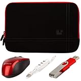 Red Trim SumacLife Microsuede Sleeve with Neoprene Bubble Padding for Asus UX52VS 15.6-inch Multimedia Ultrabook Notebook + Red SumacLife Wireless USB Mouse and Adapter + Red 4GB Flash Memory Thumbdrive + Kallin Universal 3 Port USB Hub with Micro USB Charger Cable