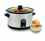 West Bend 85156 6-Quart Round Crockery Cooker, Stainless Steel/Black