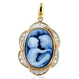 14K Yellow Gold Diamonds Mother Holding Child Cameo Pendant