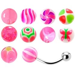 14 Gauge Multi Pink 10 Ball Interchangeable Belly Ring Pack