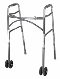 Double Button Bariatric Adult Folding Walker w/Wheels (Catalog Category: Mobility Products / Walkers - Two Button)