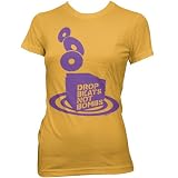 Drop Beats Not Bombs Ladies Fine Jersey T-Shirt, Gold, M