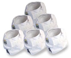 Real Nappies 6-Pack of Snug Wrap Diaper Covers, White, Infant Size, for babies 3 to 6 months, 11-20 lb