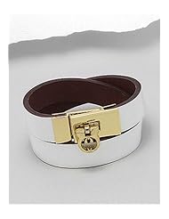 White Leather Bracelet In White Base