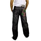 Enyce Mens Black Jeans. 100% heavy weight machine washable cotton. Top quality embroidered design throughout these pants. Excellent attention to all important details: rivets, stitching and fabric design. The latest in unique hip hop and street wear.