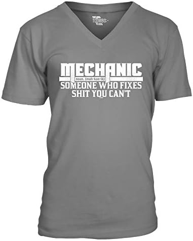 Mechanic Someone Who Fixes Shit You Can't Men's V-neck T-Shirt Tee (Large, CHARCOAL)