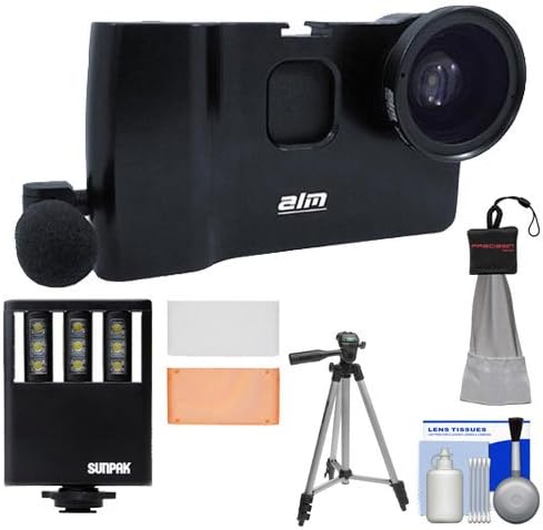 ALM mCAMLITE Stabilizer Mount with Video Lens & Mic for iPhone 5 & 5s (Black) with LED Video Light + Tripod + Accessory Kit