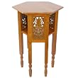 EXP Handmade Asian Furniture - 30" Hexagonal Teak End Table With Carved Wood Panels & Rich Finish