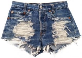 Urban Eclectics Women's Shredded Vega Vintage Levi's Shorts-Blue Denim-XS
