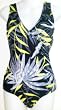 Black/Lime Pods Shirred Front Missy Swimsuit by In Gear. Sizes 8-16