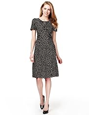 Spotted Fit & Flare Ruched Tea Dress