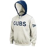 MLB Chicago Cubs 1907-10 Cooperstown Adult Long Sleeve Hooded Fleece Pull Over (Scoured Natural/Athletic Navy, Medium)