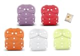 5 Duo All in One Snap Diaper Covers-Mango, Honeydew, Orchid, Rose, & White-Sz 1