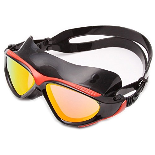 HiCool Pro Swim Goggle Mask with Anti-Fog and UV Protection Mirrored lenses for Adult Man and Woman (Black/Red)