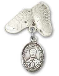 Sterling Silver Baby Badge with Blessed Pier Giorgio Frassati Charm and Baby Boots Pin
