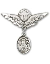 Sterling Silver Baby Badge with St. Alexandra Charm and Angel with Wings Badge Pin