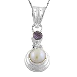 Classy 3.4 Cttw. Amethyst, Freshwater Pearl Pendant With 18 Inch Box Chain