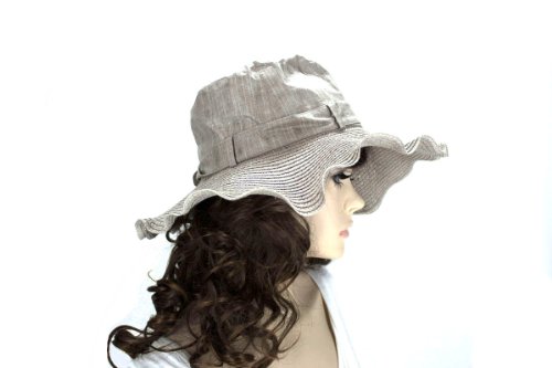 Noonies Boutique Greyish Brown Flutter Trim Straw Hat 15'' w/ 4'' Brim