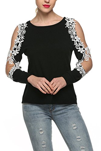Zeagoo Womens Sexy Lace Crochet Long Sleeve Off Shoulder Tops Blouse