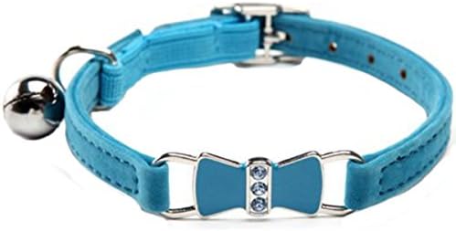 PAWSnCLUBS Pet Soft Velvet Collar for Cat Baby Puppies Dog Adjustable Enamel Bow with Bell, Blue Lagoon