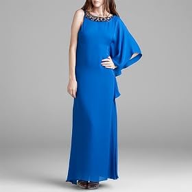 BCBGMAXAZRIA Blue Silk One Shoulder Gown, 8