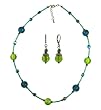 Necklace - Earrings Set - N310 - Murano & Glass Beads + Matching Earrings ~ Olive Green and Teal Blue