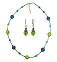 Necklace - Earrings Set - N310 - Murano & Glass Beads + Matching Earrings ~ Olive Green and Teal Blue