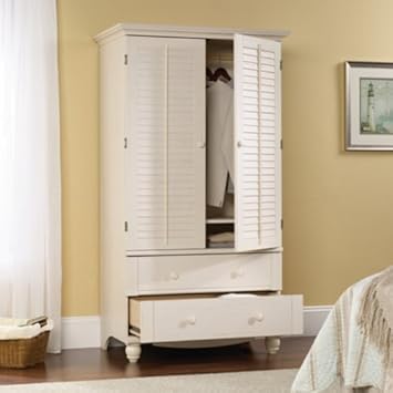 Sauder Harbor View Armoire in Antiqued White