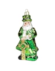 5.25" Noble Gems Luck of the Irish Green Leprechaun Santa Glass Christmas Ornament