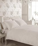 Luxury Satin Stripe Duvet Cover Set, Double with 2 Pillowcases, White