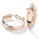 14K White, Rose, or Yellow Gold Satin & Polish Swirl Hoop Earrings