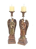 IMAGE OF Set of 2 Cognac Library Antique Gold Angel Christmas Candle Piller Holders 20