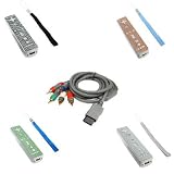 Nintendo Wii Accessory Bundle Kit - 6FT Premium Gold Plated HD Component Cable + 4 Remote Control Checker Stickers Sheet with Wrist Strap (Green Bling + Black Bling + Orange Bling + Silver Bling)