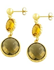 14 Karat Yellow Gold Faceted Smokey Topaz & Citrine Dangle Earrings