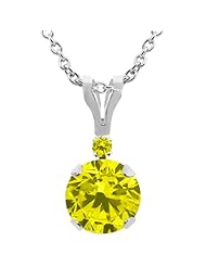 0.82 Ct Round Canary Diamond 14K White Gold Pendant