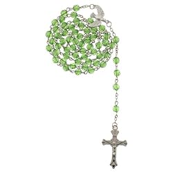 Peace Dove Rosary - Faceted Green Beads with Chain Links - Peace Dove Centerpiece - 22'' Length - 6mm Beads