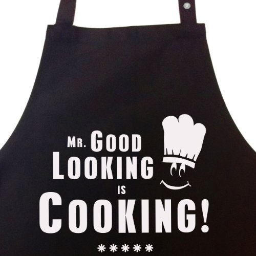 Mr. Good Looking is Cooking - Kochschürze, Latzschürze mit verstellbarem Nackenband und Seitentasche - Die Geschenkidee!
