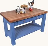 John Boos Grazzi Kitchen Island with Breakfast Bar, Sporty Blue