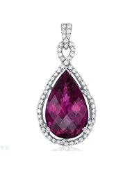 18K White Gold 0.5 CTW Color G SI1-SI2 Diamond and 11.32 CTW Rubellite Women Pendant. Length 34 mm. Total Item weight 8.9 g.