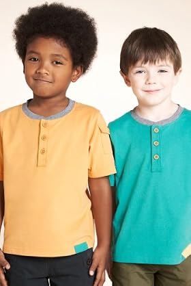 2 Pack - Pure Cotton Grandad Collar T-Shirts