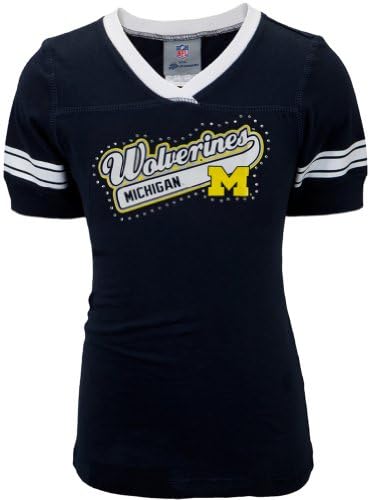 Michigan Wolverines - Rhinestone Swoop Girls Youth T-Shirt Dark Blue 12