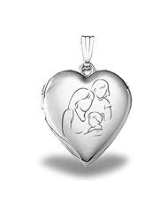 Sterling Silver "Mom with Two Daughters" Heart Locket 3/4 inch x 3/4 inch