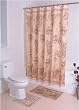Bath Ensemble, Shower Curtain, 12 Fabric Rings, Bath and Contour Mat, Flower Garden Almond