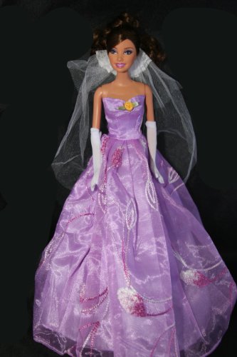 Purple Barbie Sized Doll Wedding Dress