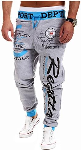 Men's Casual Letter Pattern Tether Waist Pants Long Sweatpants Size XL