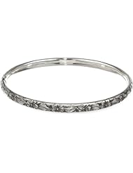 Sterling Silver Polished Guard and Hinge Bracelet with Floral Pattern and Antique Finish