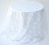 Embroidered Victorian Floral Sheer Table Topper 70 Square White