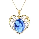 14K Two Tone Gold Framed Blue Agate Guardian Angel Cameo Pendant - 3/8 x 1/2 w/ 18 Chain