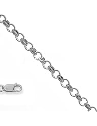 14k White Gold 1.1 mm (3/64 Inch) Diamond Cut Rolo Chain Necklace 18" w/ Lobster Claw Clasp